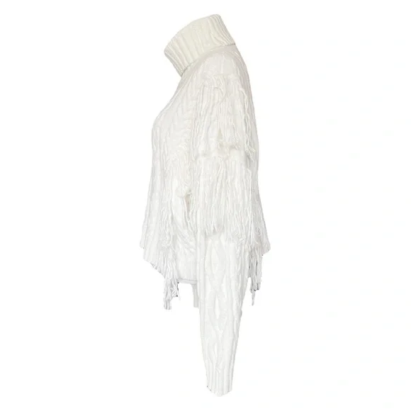 Ronny Kobo Maram Fringed Cableknit Turtleneck Sweater Women’s XL - Picture 9 of 11